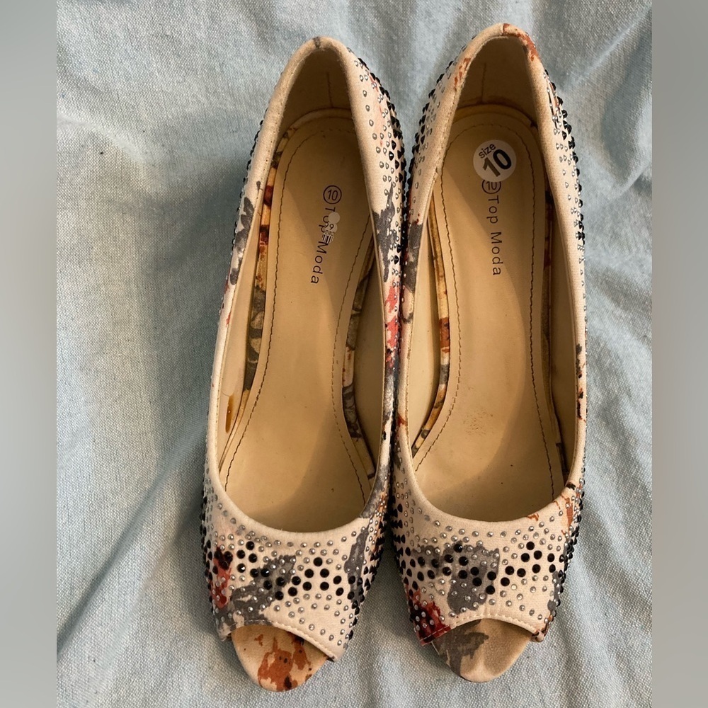 Top Moda Sparkly Floral Metallic Pumps Heels Size 10 - Picture 2 of 9